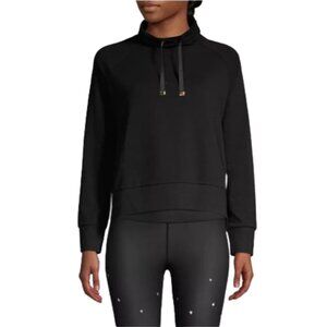 Kate Spade Mixed Media Sweatshirt Pullover Womens Small Black Long Sleeve Mock